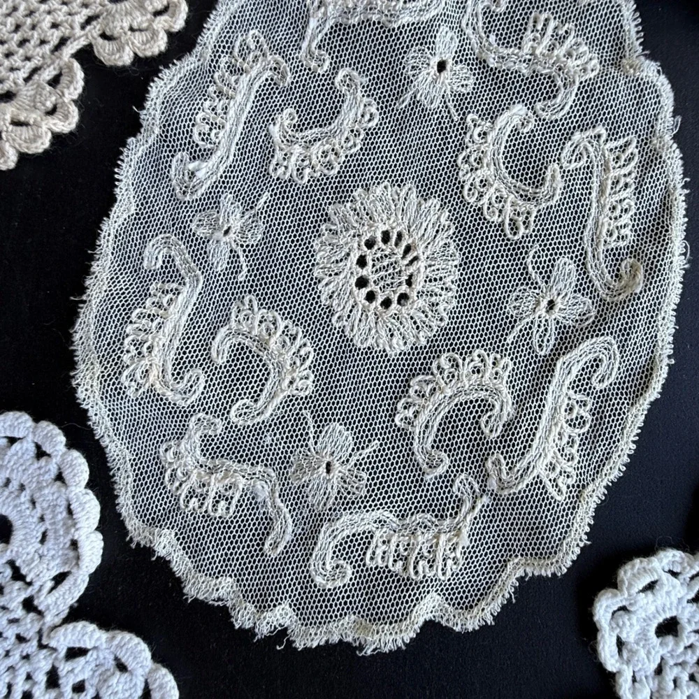 Vintage White and Cream Lace Doilies Set of 5 Handmade Crochet and Netting